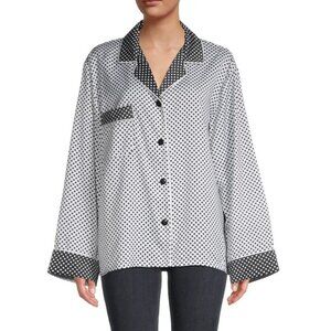 AMUR Gianna Polka Dot Button Down Shirt White Black Combo Womens Size XS